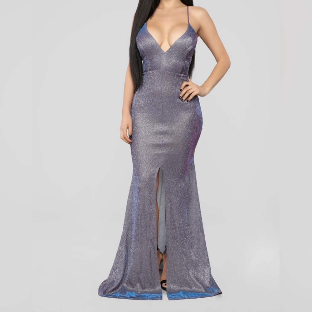 Iridescent glittery purple gown